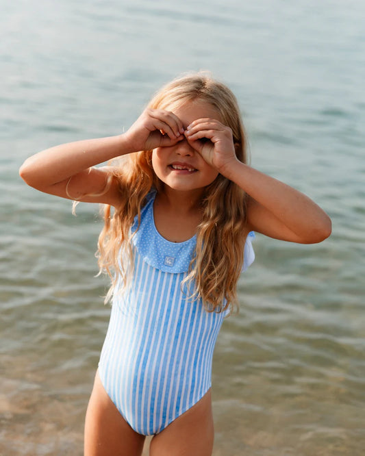 TRAJE DE BAÑO VOLANTE RAYAS
